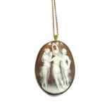 A Continental shell cameo oval brooch/pendant,