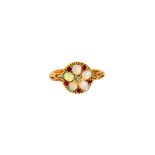 A late Victorian gold, opal, ruby and diamond cluster ring,
