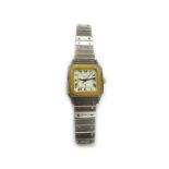 Mappin & Webb; a mid-size stainless steel and gilt bracelet watch, in the manner of a Cartier Tank,