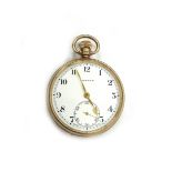 Vertex; a 9ct gold open face keyless pocket watch, circa 1934, white dial with black Roman numerals,