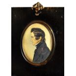 English School, early 19th Century, Portrait miniature of a gentleman in profile, watercolour,