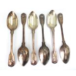 A set of six Victorian silver fiddle thread and shell pattern tablespoons, Joseph & Albert Savory,