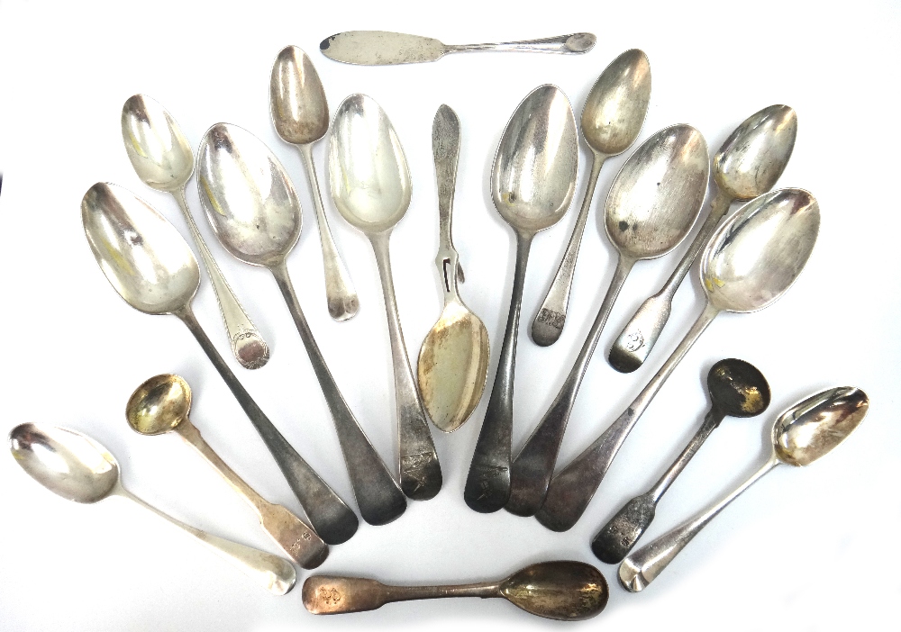 Three George III silver Old English pattern dessert spoons, varying dates and makers,