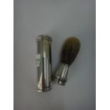 A Victorian silver mounted and cylindrical cased shaving brush, London 1840, makers mark T.D.