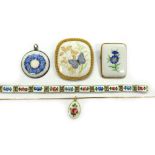 A collection of Continental painted porcelain and enamel jewellery,