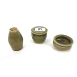 A Bernard Leech studio pottery three piece cruet set.