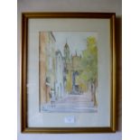 Patricia TUCKER (20th century) - A framed and glazed watercolour street scene entitled 'Cote