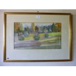 The Late Viscountess Darnley - A framed and glazed watercolour entitled 'Cobham Hall Gardens'