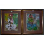 J M S Mani (1949) Bangalore - Two framed oil on canvas 'The Melon Seller' signed and dated 97 and
