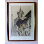 Noel BLYTH - A framed and glazed charcoal wash view of a church, inscription verso,