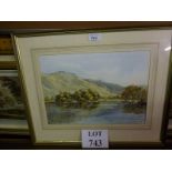 A framed watercolour study of a lake 'Ul