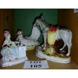 Three items of china, a porcelain donkey