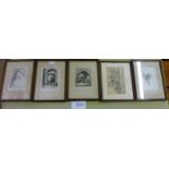 A set of five framed and glazed pencil s