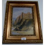 A 19c gilt framed oil on board castle on