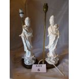 A pair of 'blanc de chine' figural table lamps (a/f)  est: £40-£80 (G1)