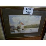 A framed and glazed watercolour study of sailing and rowing boats in a harbour signed Roy Kerry