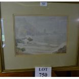 A framed and glazed watercolour seascape possibly 'Anstey Cove, Torquay' bears mono W.L.