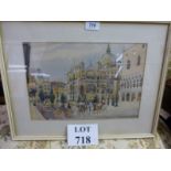 A framed and glazed watercolour continental street/square scene signed P W Cole 49 lower right est: