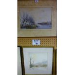 Two framed and glazed watercolour landscape scenes to include a view across a pond and a snowy