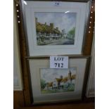 Two framed and glazed watercolours depicting local scenes 'Church Yard Cottages at Smarden' and