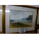 A framed and glazed oil on board study of a beach/seaside scene signed indistinctly lower right