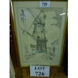 A small framed and glazed study of Cranbrook Windmill,