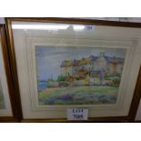 A framed and glazed 20c watercolour study of seaside cottages 'La Guilde-Brittany' verso est: