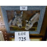 A small framed and glazed oil on board study of two donkeys possible by Ursula White est: £30-£50