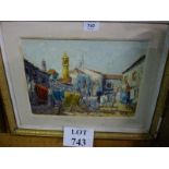 A framed oil on board impressionist style study of a continental village signed indistinctly lower