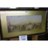 A framed and glazed coloured print depicting a busy village fair/event scene est: £30-£40