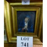 A small framed and glazed oil portrait study of a praying woman in blue robe est: £80-£120