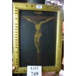 A framed oil on board depicting Jesus on the cross est: £20-£40