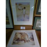 Two framed and glazed Sir William Russell Flint prints to include a study of a girl on the beach