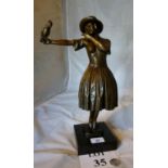 A patinated bronze model of a girl with parrot, bear signature 'Noel' to base,