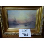 A small gilt framed print on board study of ships at sea at sunrise est: £50-£80