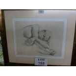 A framed and glazed print study of a sleeping nude lady signed Van Hove lower left est: £25-£35