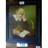 A framed oil on board portrait study of a gentleman 'The Scribe' signed David Vivians lower right