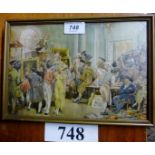 A small framed and glazed coloured print interior auction scene title verso 'A Good Bid' by Gordon