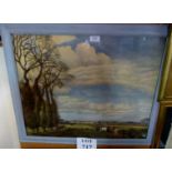 A framed and glazed country landscape scene farmer tending to land est: £20-£40