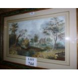 A framed and glazed watercolour French landscape scene with figures to foreground est: £60-£90