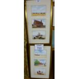 A pair of framed and glazed coloured prints depicting various scenes within Aldeburgh,