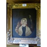 A gilt framed oil on canvas portrait of a lady in bonnet (a/f tear to canvas) est: £40-£60