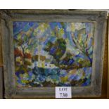 A framed oil on board contemporary abstract scene est: £40-£60