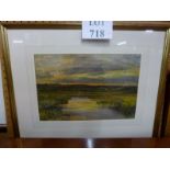 A framed and glazed watercolour landscape scene 'Evening in the Puddle' signed Hugh Wright-Rudly