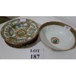 A Canton enamel punch bowl, and four sim