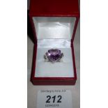 Heart shaped amethyst solitaire ring (si