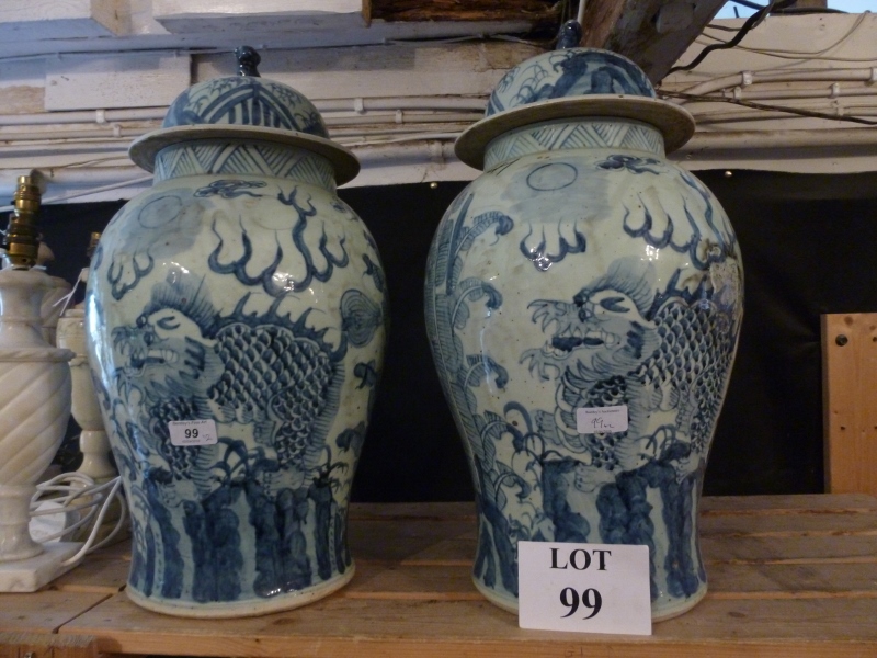 A pair of large, decorative oriental blu