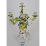 A large, late 19th century Continental four branch figural candelabra in the Sitzendorf style,