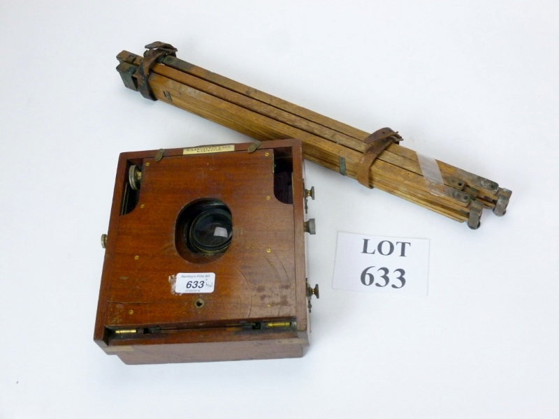 A J Lancaster & Son Instantograph mahogany field camera with tripod c.