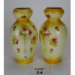 A pair of Crown Devon vases printed and painted floral designs on a blush ground est: £25-£45 (A2)